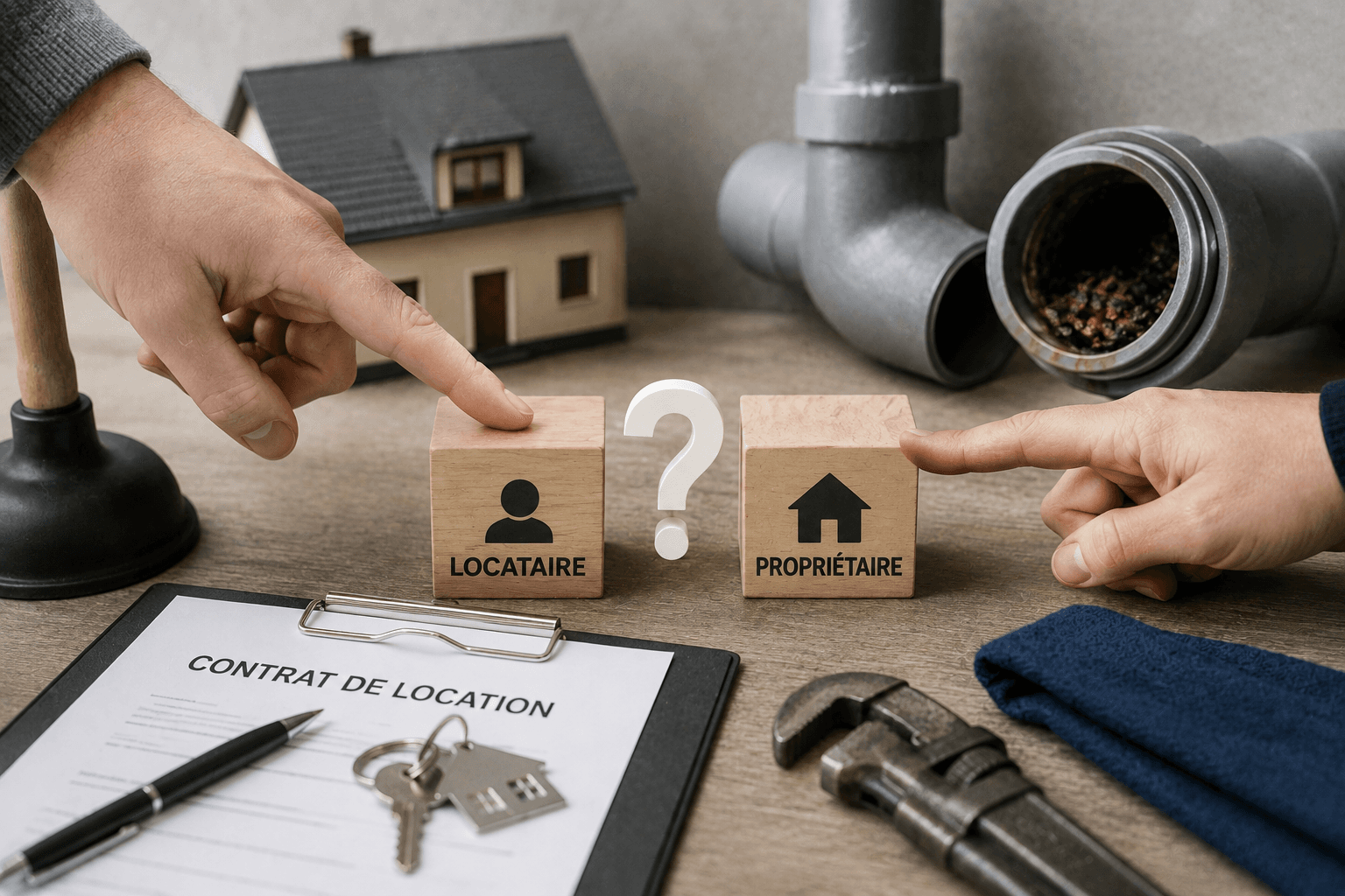 Contrat de location entre locataire et propriétaire, en question pour une canalisation bouchée