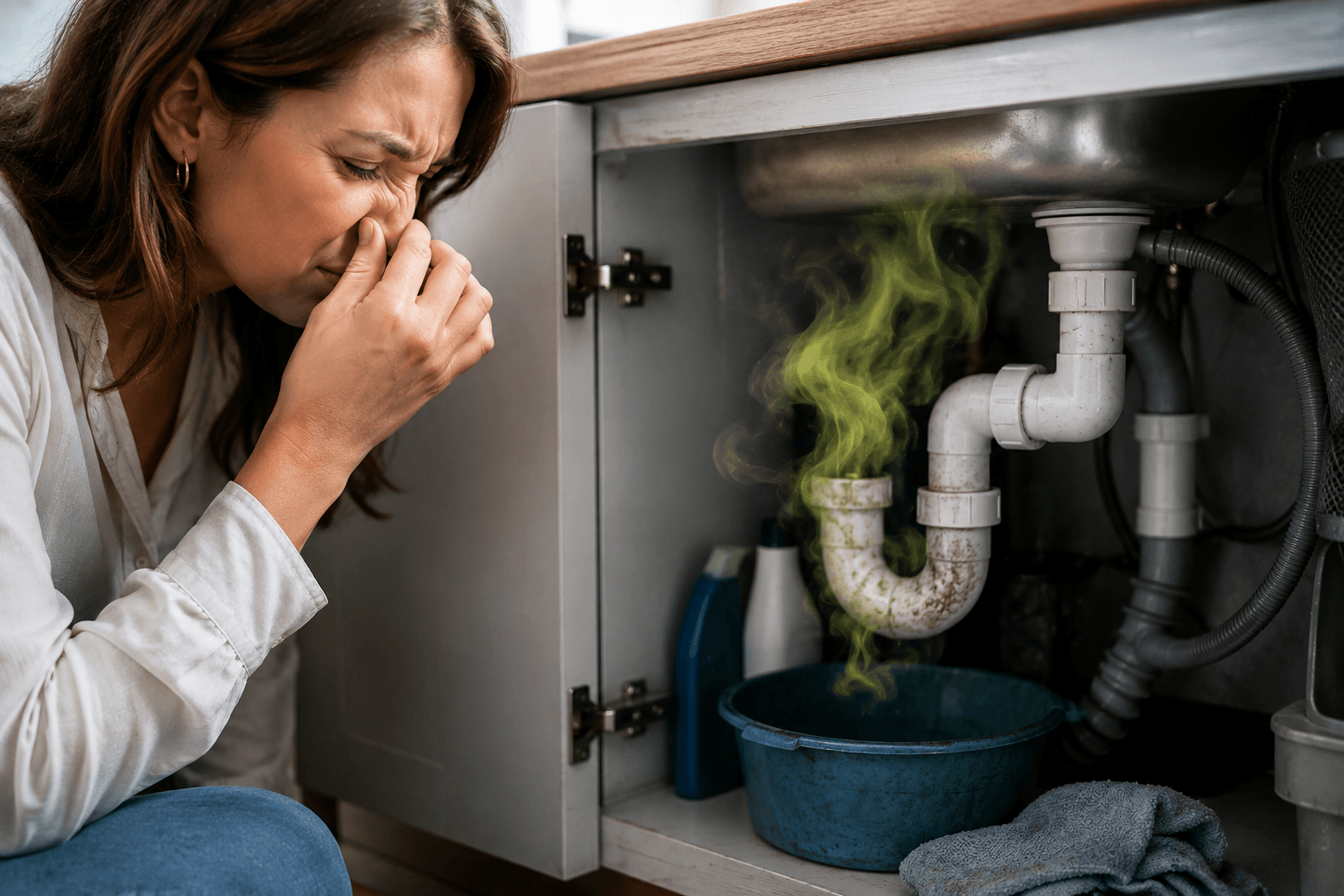 Mauvaise odeur de canalisation s'échappant du siphon sous un évier