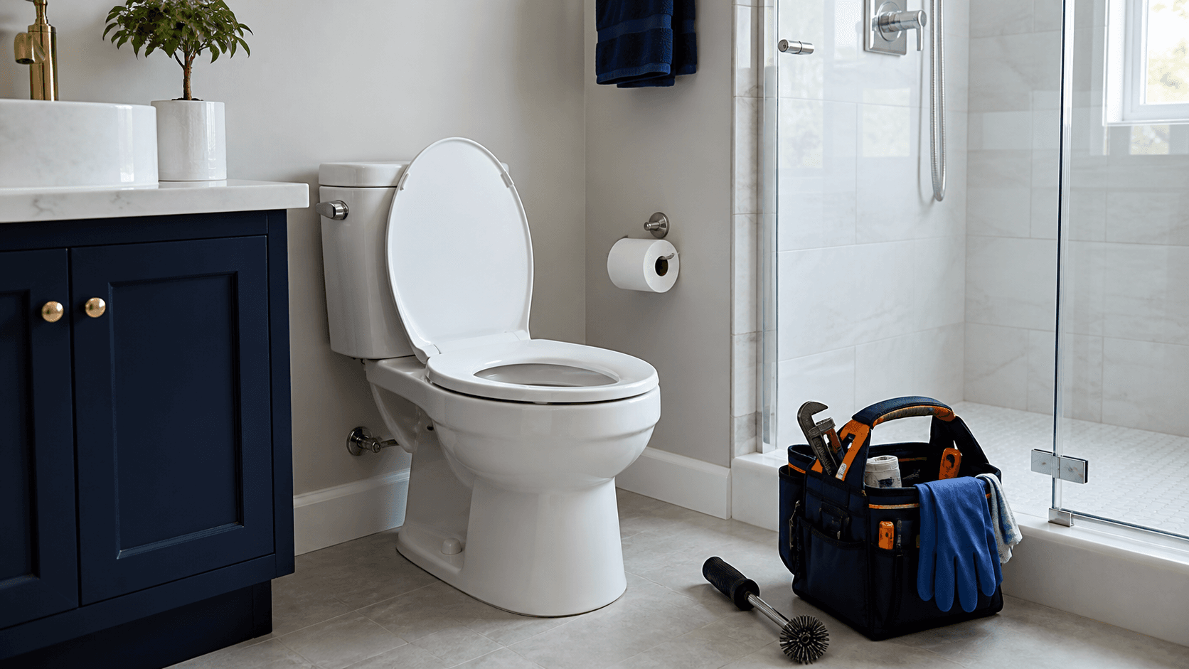 Toilettes blanches dans une salle de bain moderne